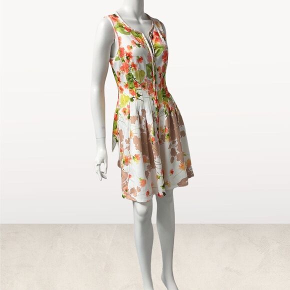 Betsey Johnson Floral Falling Leaf Zip Front Dress 50’s Fit n Flare Bones Sz 6 - Picture 4 of 8